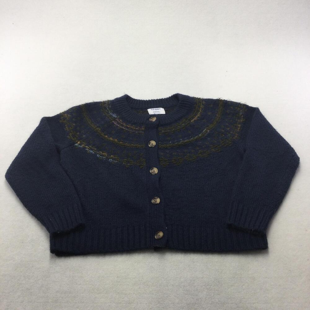 Old Navy Cardigan Sweater Womens Large Blue Fair Isle Crew Neck Button Knit